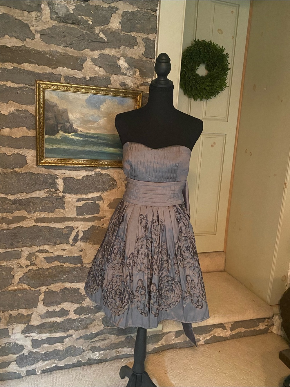 B Darlin Gray Strapless Dress Junior 7/8
